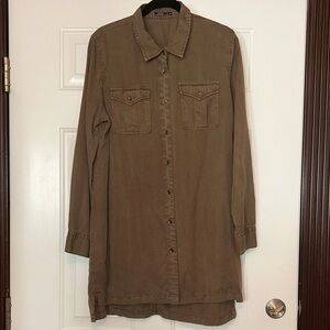 Silver Sid Button-Up Shirt Dress LG Brown Classic Seasonless Military
